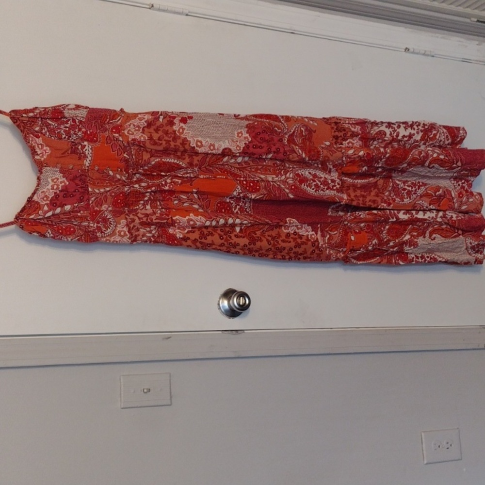 Bila 77 Paisley Print Pink Orange Red White Bohemian Maxi Dress Size Medium